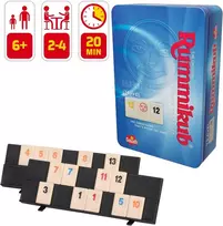 Goliath Rummikub Original metalinėje dėžutėje, kelioninis leidimas, stalo žaidimas vaikams nuo 6 metų, strateginis žaidimas visai šeimai, stalo žaidimai 4 žaidėjams