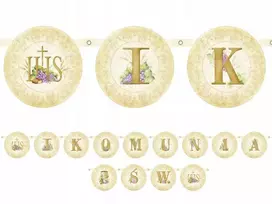 Girlianda, banerio užrašas Pirmoji Komunija, dekoracijos komunijai, papuošalai komunijai 2m