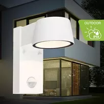 Telefunken - led lauko sieninis šviestuvas su judesio jutikliu, prieblandos jutikliu, apsauga nuo purslų, lauko lempa, sieninis šviestuvas, led prožektorius, lauko apšvietimas, 16.5 x 9.5 x 15.5 cm, baltas