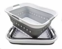 Sammart 42l sulankstomų plastikinių skalbinių krepšių rinkinys (2 vnt.), sulankstomas pop-up tipo (2, balta/pilka)