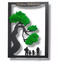 Plakatas 3d paveikslas su samanomis. Samanų kerpių bonsai paveikslas šeima personalizuota vestuvėms