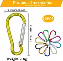 Airueek 10 mini karabinų raktų pakabukų rinkinys, 80 x 40 mm mini karabinas mažas, užsegamas kabliukas su d formos žiedu, skirtas stovyklavimui, žvejybai, kelionėms su kuprine, žvejybai, žygiams ar kelionėms, spyruoklinis karabinas