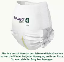 Bambo Nature kelnaitės-sauskelnės, dydis 4 (7-12 kg) - 100 vnt. mėnesio pakuotė | sauskelnės-kelnaitės su patobulinta apsauga nuo pratekėjimo | didžiausias komfortas ir laisvė aktyviems vaikams | dermatologiškai patikrintos sauskelnės