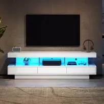 Tv staliukas, lygaus paviršiaus, su 3 stiklinėmis lentynomis, led apšvietimas