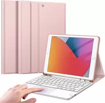 Fintie klaviatūros dėklas, skirtas ipad (9-osios/8-osios ir 7-osios kartos – 2021/2020/2019), ipad 10,2 colio vokiška klaviatūra su jutikliniu kilimėliu, magnetinė nuimama klaviatūra, rožinio aukso spalvos