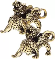 Amosfun 2 vienetų feng shui kylin statula žalvarinė pora turtų auksinė chi lin skulptūra sėkmės piyao figūrėlė amatų ornamentai svetainės biuras