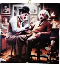 Plakatas Kustom Art sienų paveikslų serija „puikūs istorijos personažai“ Albertas Einšteinas Charlie Chaplin tatuiruotė ant rankos, atspausdinta ant medžio, 22 x 22 cm