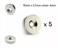 Neodimio magnetas 15x3 žiedo formos su skyle, 5 vnt.
