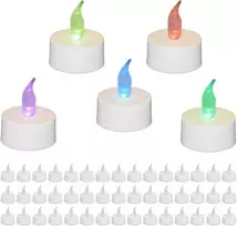 Relaxdays spalvą keičiančios Led arbatinės žvakutės, 50 vnt., elektrinės žvakės be liepsnos, a x sk 4,5 x 3,5 cm, baltas plastikas