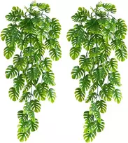 Lbsamp 2 dirbtinių kabančių augalų pakuotė, šviesiai žalia, 70 cm ilgio, dirbtinis augalas, dirbtiniai monstera lapai, netikros gebenės kabančios girliandos vestuvėms, namų sodui, sienų dekoravimui, kabančios vazonai