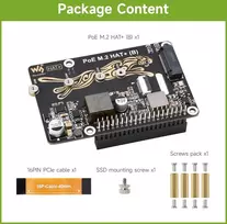Waveshare Pcie į M.2 adapteris su Poe funkcija Hat+ (b), suderinamas su Raspberry Pi 5, palaiko Poe Nvme diskų protokolą 2230/2242/2260/2280 M.2 Ssd, didelės spartos skaitymas/rašymas