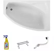 Kampinė akrilinė vonia Polimat Frida 140x80 dešininė, sifonas-automatas chromas