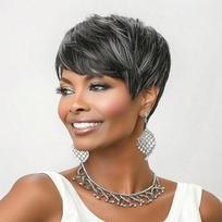 Short Curly Wigs Pixie Cut Wig Short Hair Black Wig With Bangs Natural Wavy Synthetic Wigs (Black Mixed Grey) black