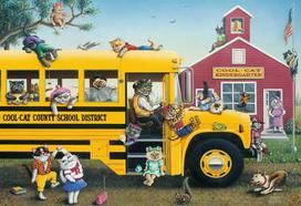 Ravensburger grindų dėlionė „Katinai ir mokyklinis autobusas“, 24 det.
