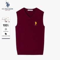 JAV. POLO ASSN.. Vyriškas V formos išmegztas liemenė L tamsiai raudona spalva