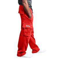 Men's Rope Loosening Waist Color Pocket Trousers Loose Sports Trousers XXXL red
