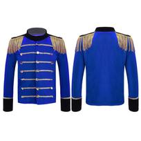 Kids Boys Drum and Trumpet Team Honor Guard Uniform Performance Velvet Long Sleeves Tassels Gold Braid Trim Adorned Tops 14-16 Years