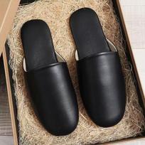 Japoniško stiliaus avikailio šlepetės: Aukščiausios klasės visasezoninė oda poroms - Idealiai tinka namams, viešbučiui ar svečių namams Size 30 (Fits EU 45-46) juoda