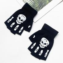 Kūrybingos juodos šiltos pirštinės švytinčios Helovino pirštinės megztos unisex pirštinės neslystančios skeletas lauko pirštinės black