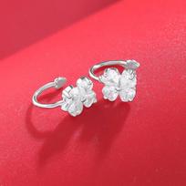 S999 Sterling Silver Four-Leaf Clover Ear Cuff for Women - Stylish, Simple, Versatile, Non-Pierced, Ear Bone Clip, Fashion Jewelry. Pure Silver