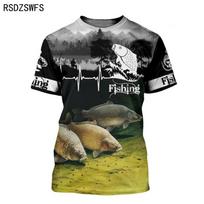 Madinga 3D karpių žvejyba Vyrai Moteriški vasariniai marškinėliai Street Trendy All Match O formos kaklo trumpomis rankovėmis, dideli vyriški marškinėliai Vyriški drabužiai 6XL black