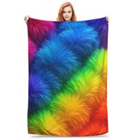 Rainbow Spirits Pompom Parade Blanket Lightweight Flannel Sofa Throw Blanket for Home Bedroom Outdoor Throws Bedspread Quilt Size: 75*100cm, Weight: 230 GSM blue