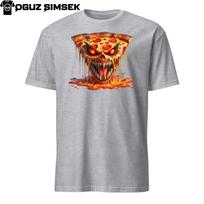 Fiery Pizza Fury Unleashed! Angry Slice Graphic Tee  Lovers! Halloween T-Shirt Mens Womens Tees Top 4XL gray