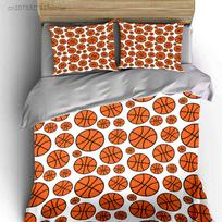 Cartoon Basketball Pattern 3PCS Bedding Set Soft Microfiber Bed Sheet Pillowcase Set For Sports Fans Boys Bedroom Decor EU Single 135*200cm/53x79in 3pcs orange