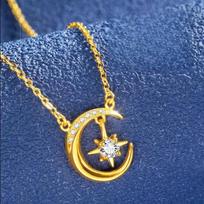 Korean Version of Unicorn Star and Moon Guarding Pendant Light Luxury Star and Moon Niche Design Sense Star and Moon Legend Collarbone Chain gray