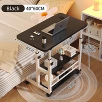 Portable Adjustable Laptop Desk with Wheels Simple Movable Bedside Computer Table Lift Study Table for Bedroom Office Home Use black