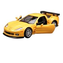 1/36 Chevrolet Corvette C6-R žaislinio automobilio modelis vaikams RMZ CiTY metalinis lenktyninis miniatiūrinis atitraukiamas kolekcinis dovana berniukams geltona