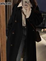 Women's Windbreaker Coat New Autumn Spring British Style Long Length Petite High-End Beige Overcoat L black