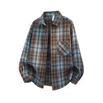 Vyriški rudai ir žaliai languoti flaneliniai marškiniai Oversized ilgomis rankovėmis su sagomis ir krūtinės kišene 4XL gray