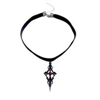 Fashionable dark Gothic style cross-shaped hollowed-out carved pendant, black velvet strap choker necklace for women 40cm black