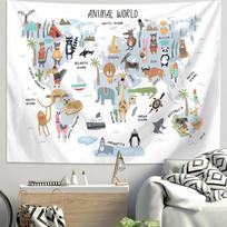 Ins Scandinavian World Terrain Tapestry Children's Room Wall Decoration Cartoon Animal Map Bedside Background Tapestry 150X200CM white
