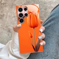 Modern Orange Tulip Art Glass phone case fashion phone cases mobile phones for Samsung Galaxy S26 S25 S24 S23 S22 FE Ultra Plus For Galaxy S22 Ultra orange