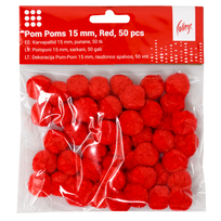 Dekoracija Pom-Pom College, 15 mm., 50 vnt., raudonos spalvos