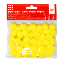 Dekoracija Pom-Pom College, 15 mm., 50 vnt., geltonos spalvos