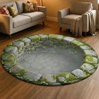 2D Visual Illusion Pool Hole Round Carpet Underwater Ruins Design Fake Hole Effect Area Rug for Living Room Bedroom Holiday 120cm x 120cm gray