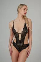 Christine Mea Open Lace Body with Removable Pearls Black Lingerie