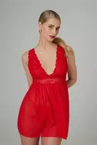 Christine Lieve Babydoll & Thong Set Red - Elegant Lace Design