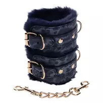 Sportsheets Cougar Blue Faux Fur Handcuffs with Gold Hardware Adjustable