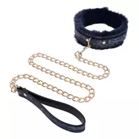 Sportsheets Cougar Blue Collar & Leash Set with Faux Fur Lining, Adjustable