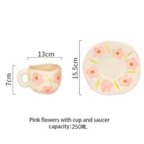 Vintage Hand-painted Tulip Plaid Flower Ceramic Coffee Cup Saucer Milk Set Cup Breakfast Cup With Handle Microwave Oven 250ml beige