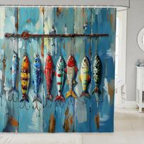 Vibrant Fishing Fish Shower Curtain Blue Nautical Ocean Theme Bathroom Decor Artistic Rod Hanging Liner Shower Curtain 90x180cm35x71in