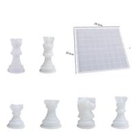 Resin Chess Set Mold With Chess Board Silicone Resin Molds 3D Silicone Chess Resin Mold For Diy Crafts Making Birthday Gift as the picture white