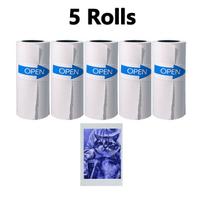 Spalvotas terminis spausdintuvas - Print Pods mini spausdintuvas, terminio spausdinimo mašina, nuotraukų kūrėjas su spalvoto popieriaus rulonais, skirtas atmintinėms, nuotraukoms 5Rolls Blue Paper jūros banga