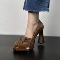Moteriški Batai Retro Aukštakulniai Drugelio Mazgas Kvadratinis Kulnas Dirbtinis Suede Kasdieniniai Elegantiški 6-8cm Siurbliai Tacones Para Mujer 2025 38 gray