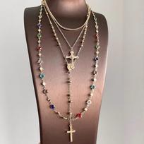 Bohemian Retro Rhinestone Multi-layer Cross Necklace, Women's Fashion Clavicle Chain gray