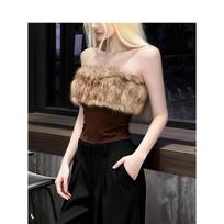 Retro Spicy Girl Off-Shoulder Bodycon Vest – Slim Fit Patchwork Bandeau for Winter 2025 Small